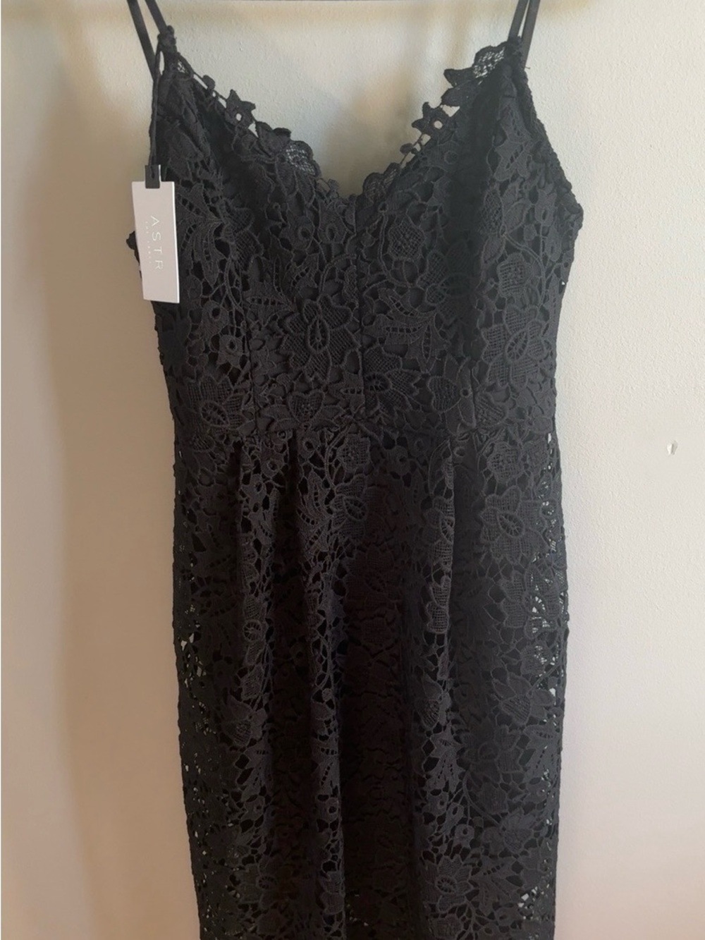 ASTR The Label Black Floral Lace Midi Dress Adjustable Fit Flare Cocktail Size M - Picture 2 of 6